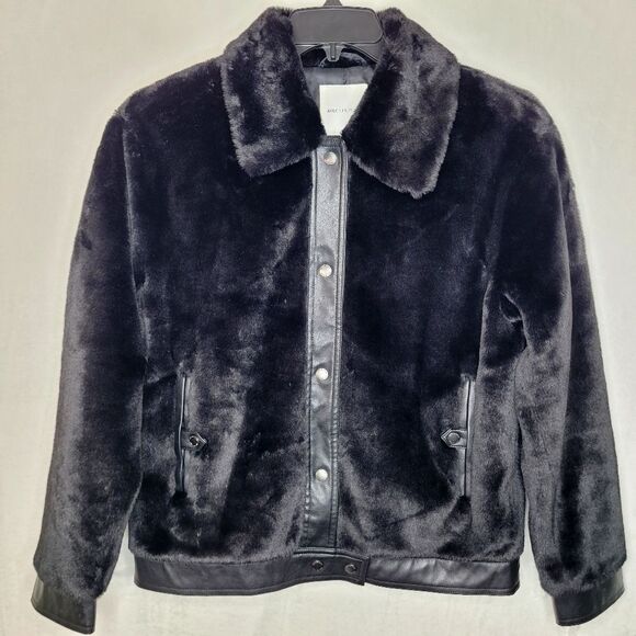 Alec Les Filles Black Faux Fur Aviator Biker Jacket Size Medium - Picture 3 of 11